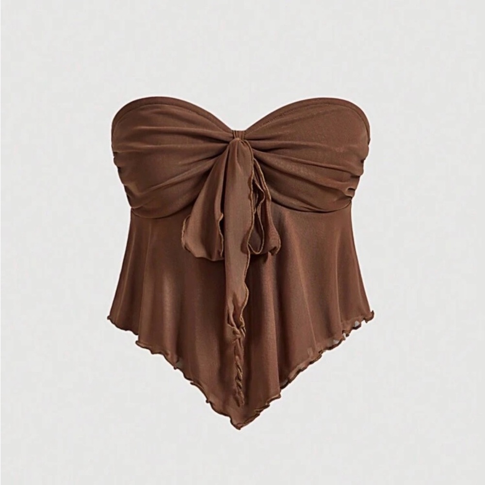 NWT SHEIN MOD Women's Summer Strapless Mesh
Bustier Top Pointed Hemline&Bow Tie